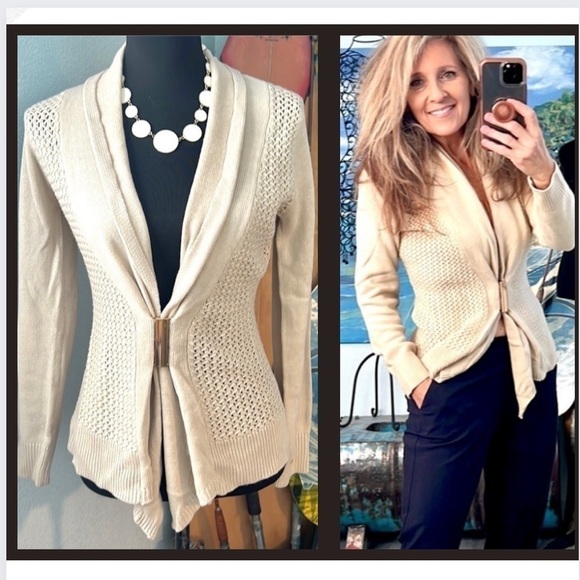 Venus,Gorgeous Soft Cream Cardigan, Gold Front Clasp,Excellent Condition,Size S - Picture 1 of 15
